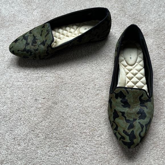 Birdies Shoes - Birdies Green & Black Camo Calf Hair Blackbird Slip On Flats Shoes Sz. 7